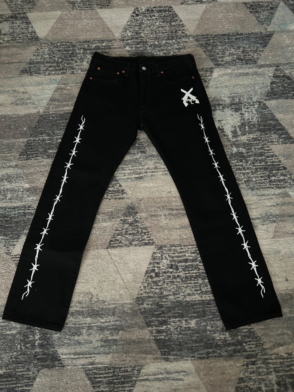 Levi's Black Jeans with White Barbed Wire Graphics